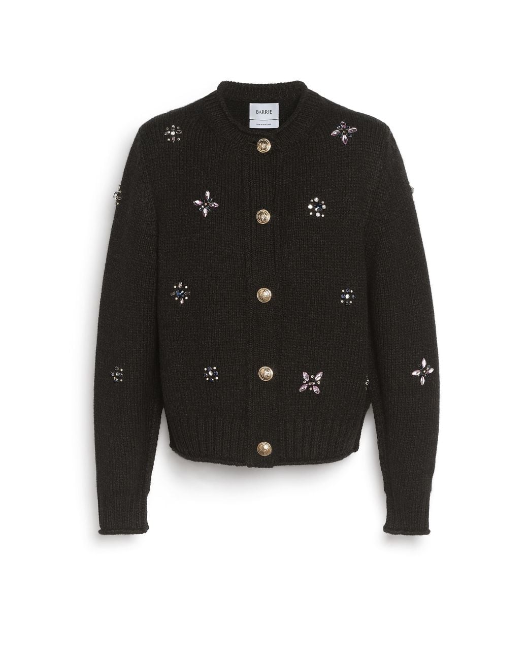 Barrie Black Chunky Cashmere Cardigan With Buttons With Embroidery