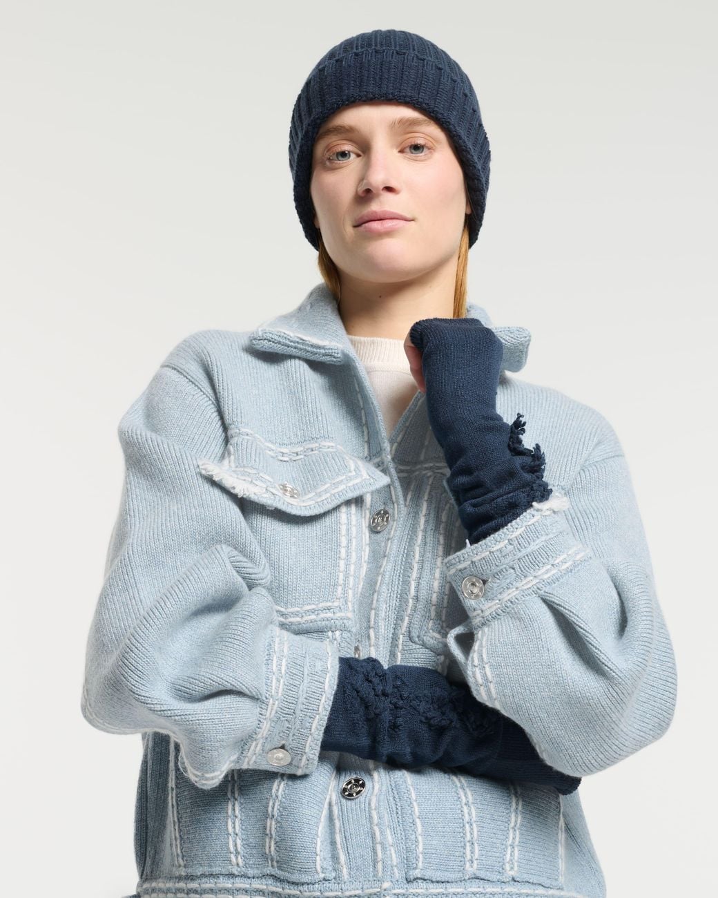 Barrie Blue Cashmere Fingerless Gloves