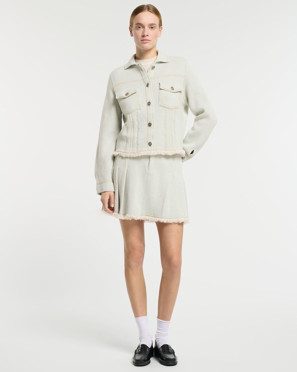 Barrie White Denim Jacket With Pleated Back In Cashmere And Cotton