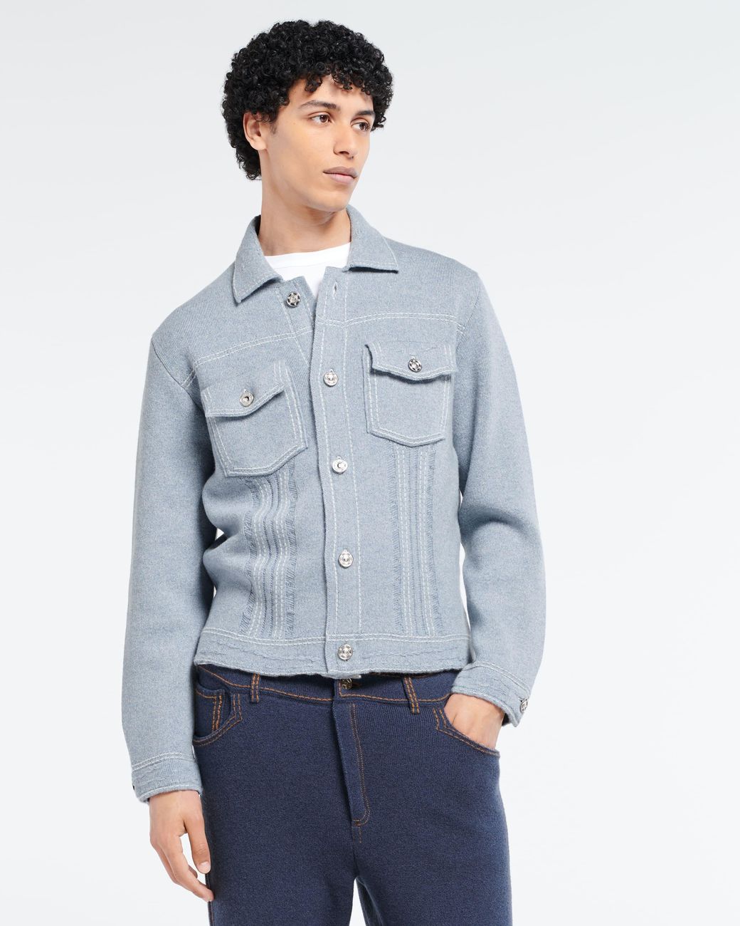 Barrie Blue Denim Fitted Cashmere And Cotton Jacket for men