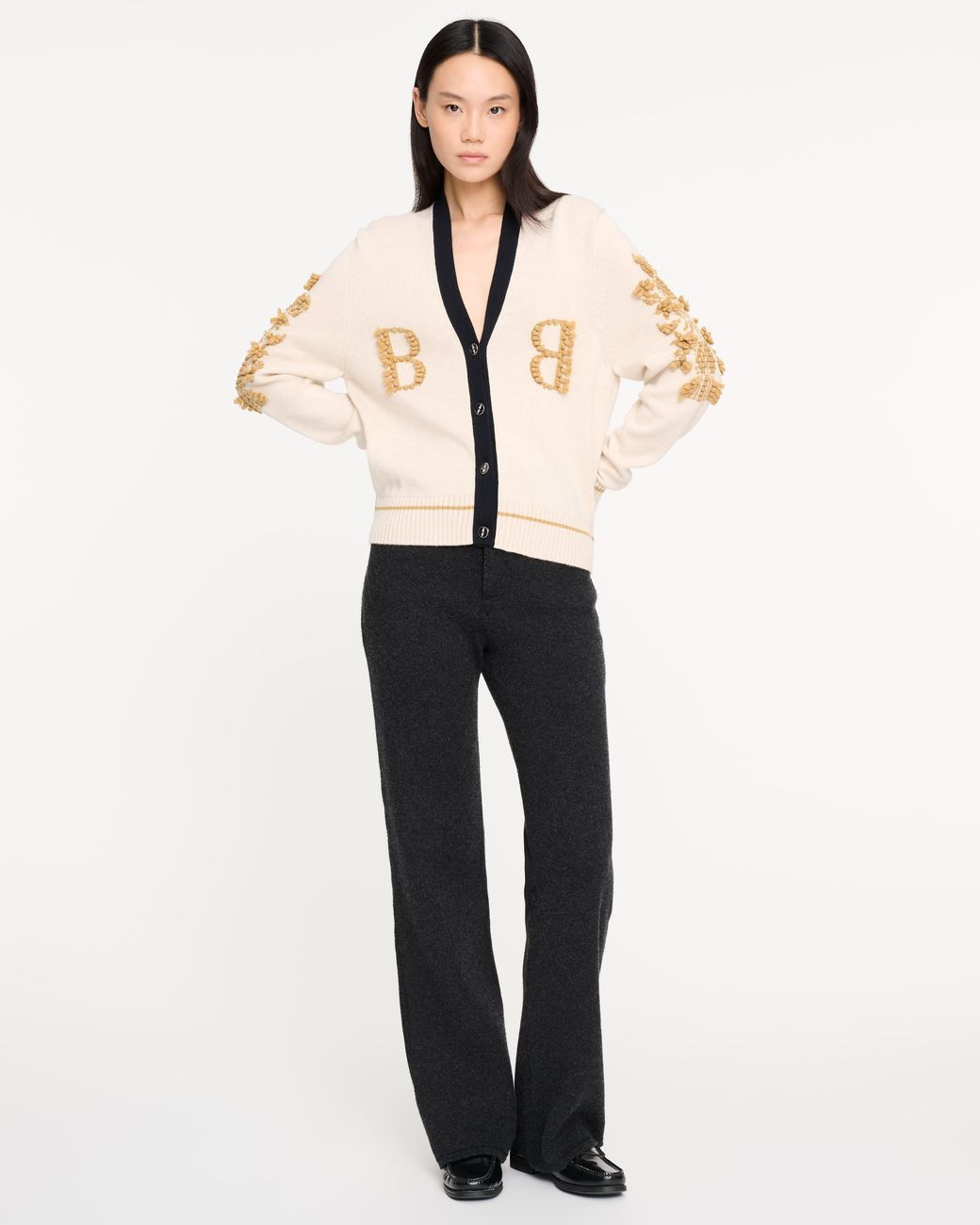 Barrie Natural Cashmere B Logo V-Neck Cardigan