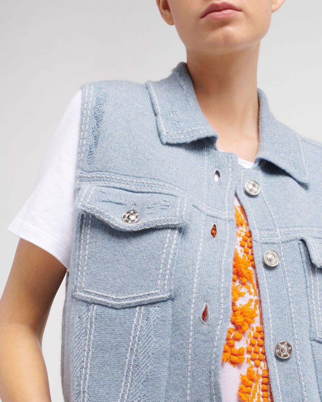 Barrie Blue Oversized Sleeveless Denim Jacket In Cashmere And Cotton