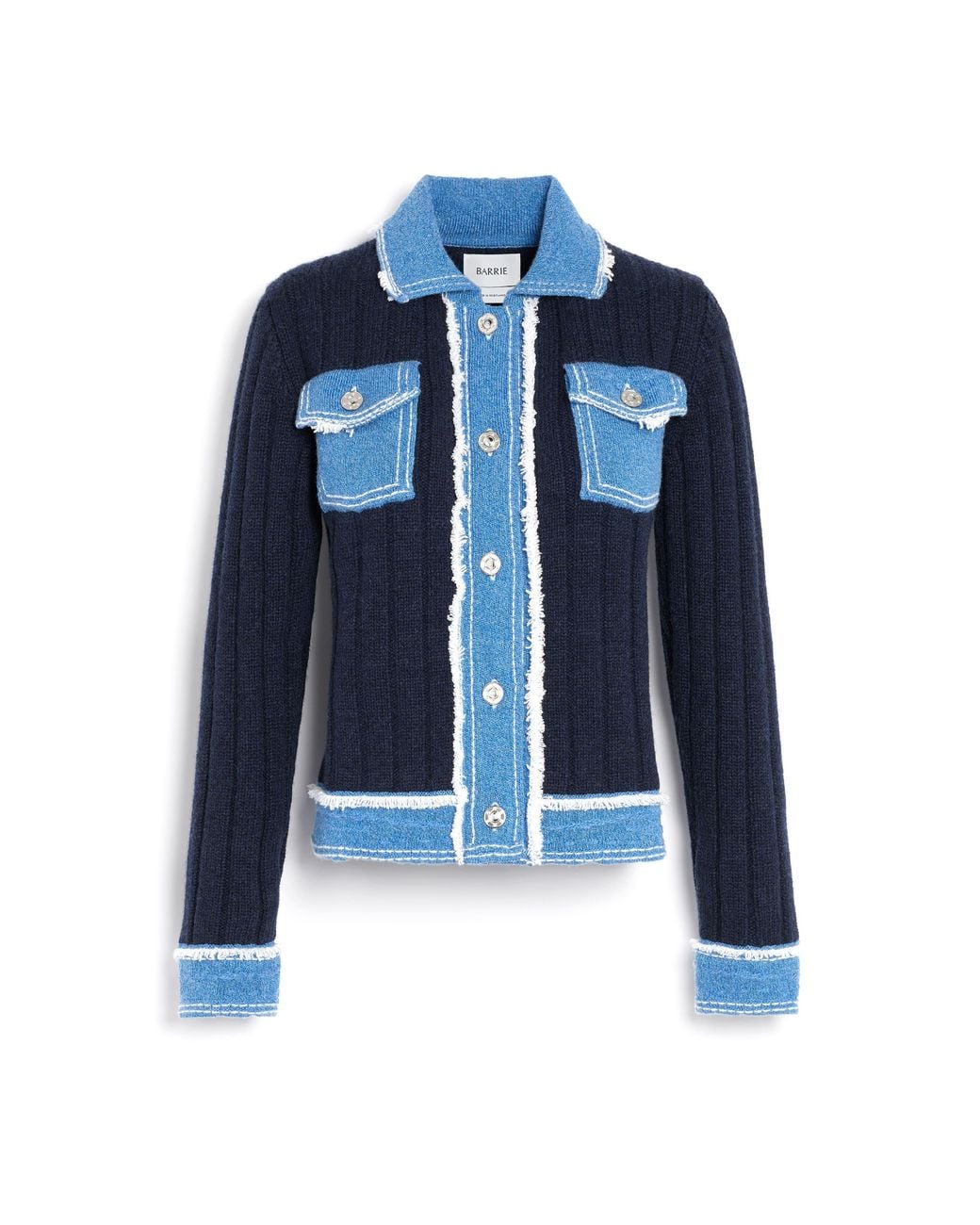 Barrie Blue Denim Jacket In Ribbed Knit