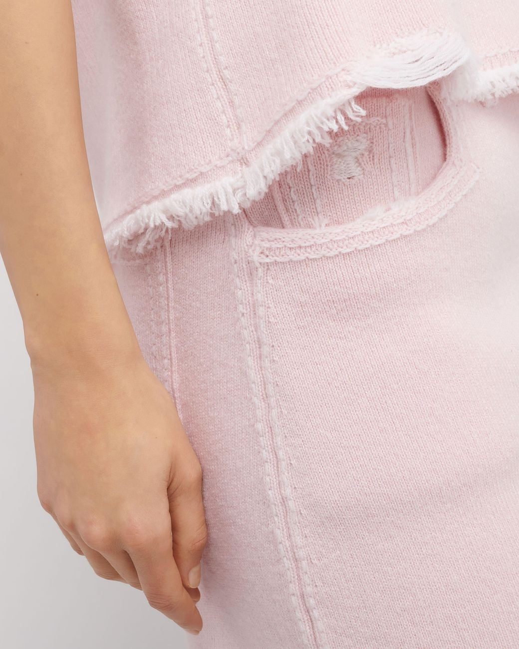 Barrie Pink Denim Fringed Cashmere And Cotton Top