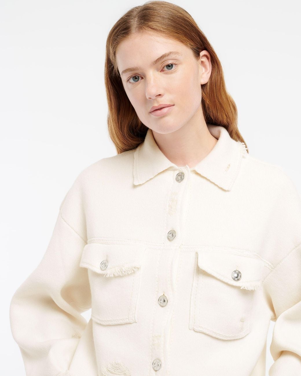 Barrie White Denim Fringed Cashmere And Cotton Jacket