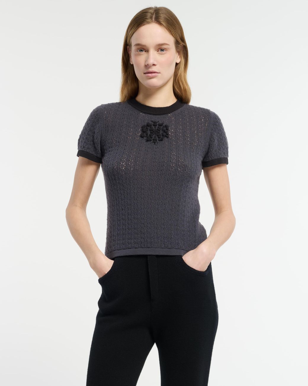 Barrie Black Cashmere Lace Top With B Logo