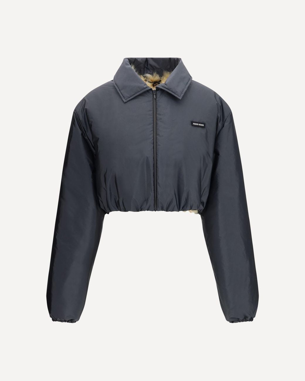 Miu Miu Blue Technical Fabric And Shearling Windbreaker Jacket