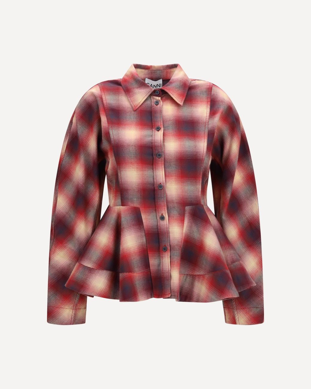 Ganni Red Peplum Flannel Shirt