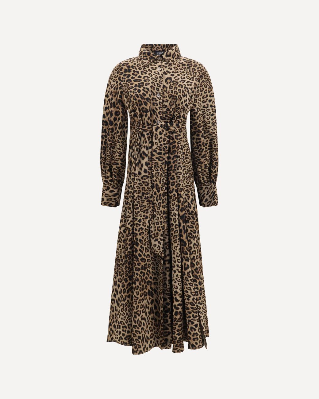 Ella Natural Leopard-Print Long-Sleeved Dress With High Neck
