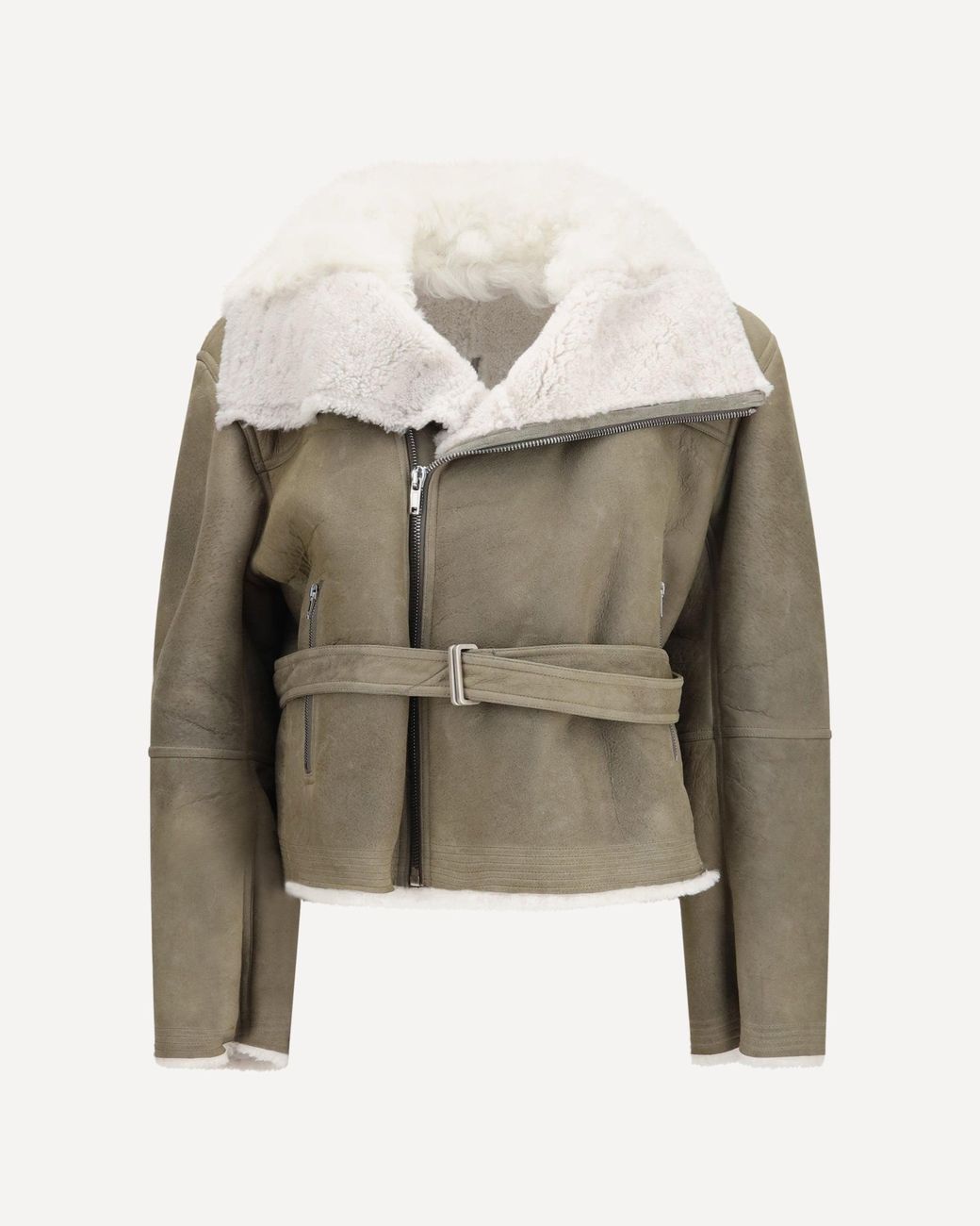 Rick Owens Natural Cropped Suede And Shearling Flight Jacket