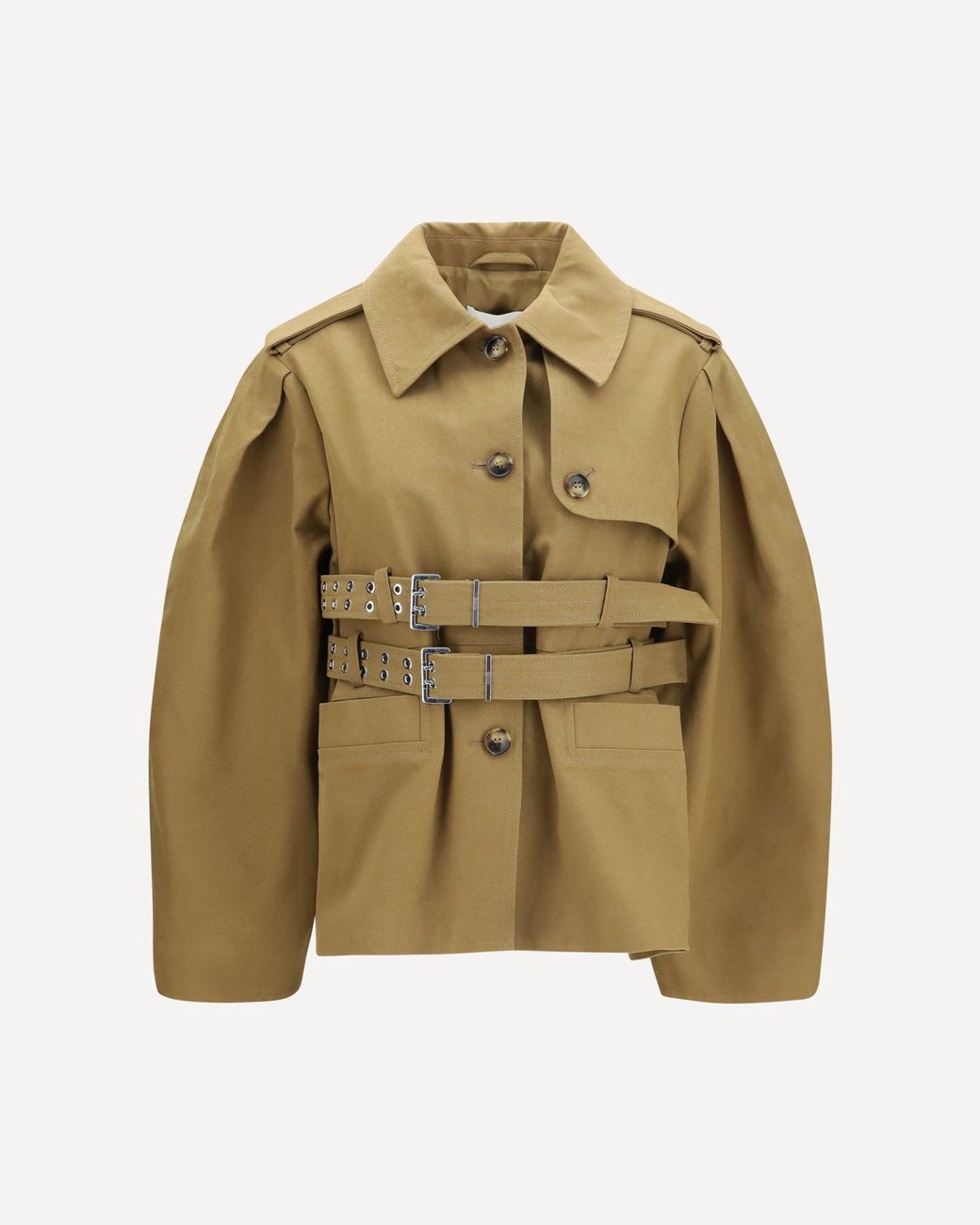 Ganni Green Canvas Jacket With Double Belt