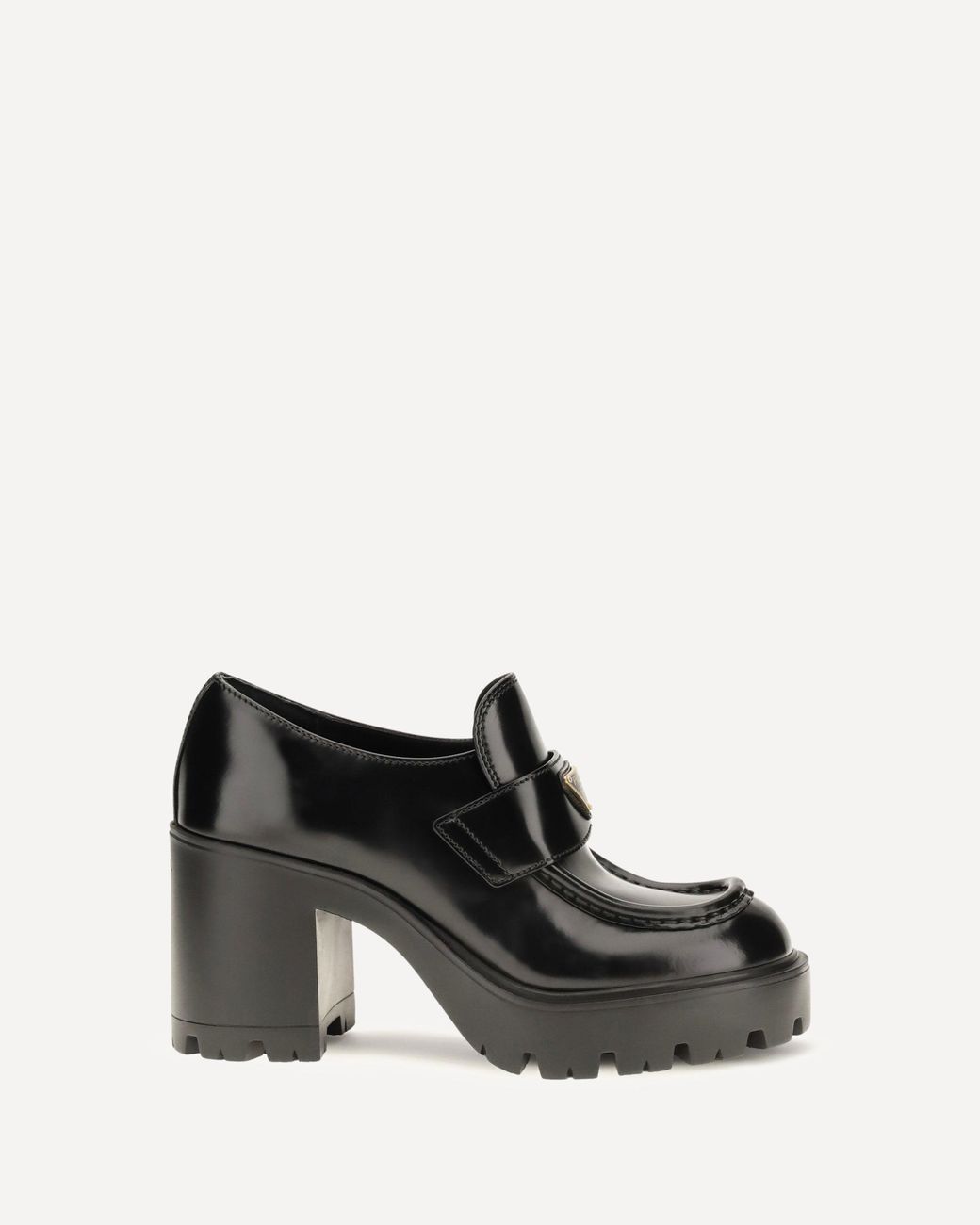 Prada Black Leather Heeled Loafers