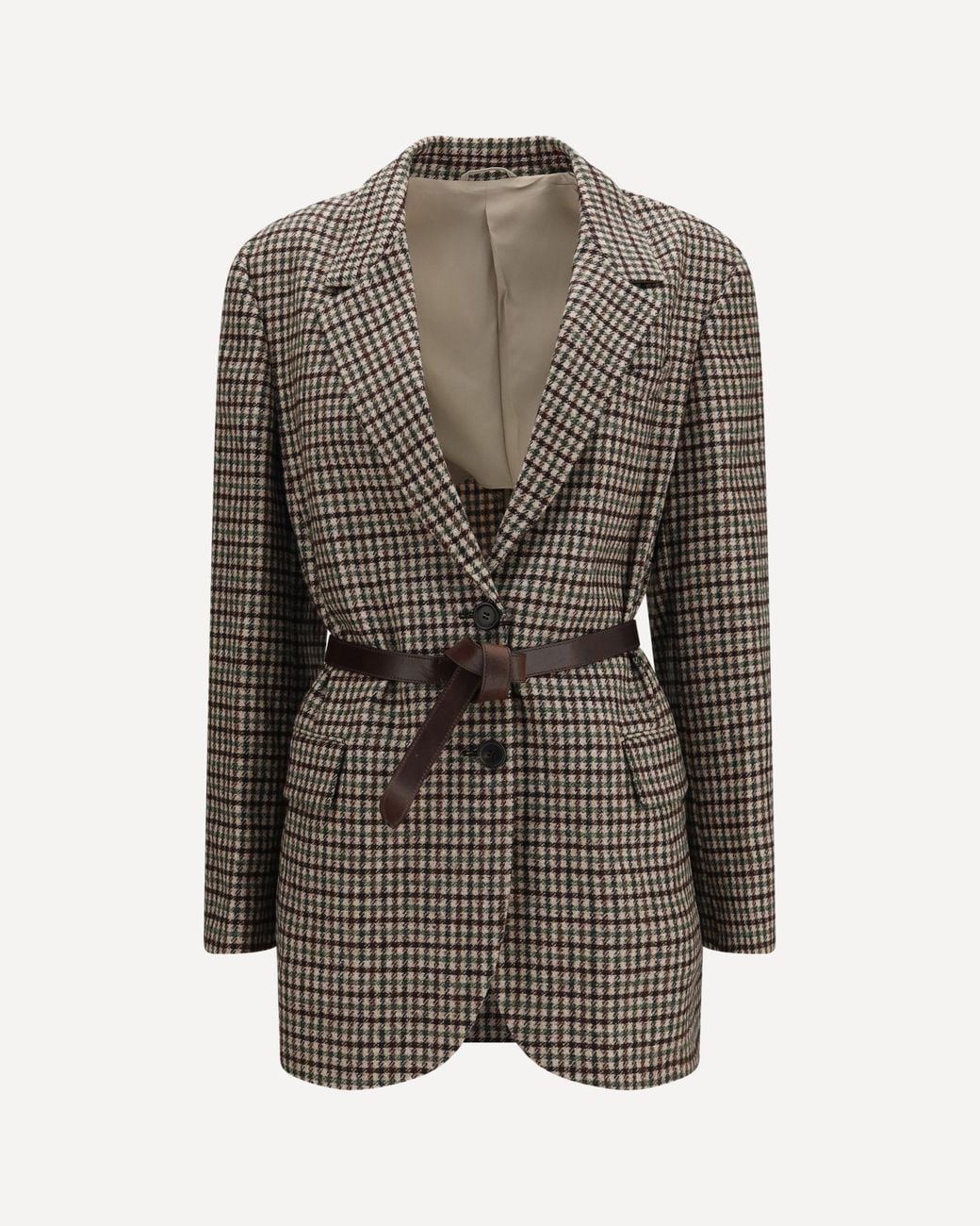 Brunello Cucinelli Gray Single-Breasted Wool-Blend Blazer With Belt