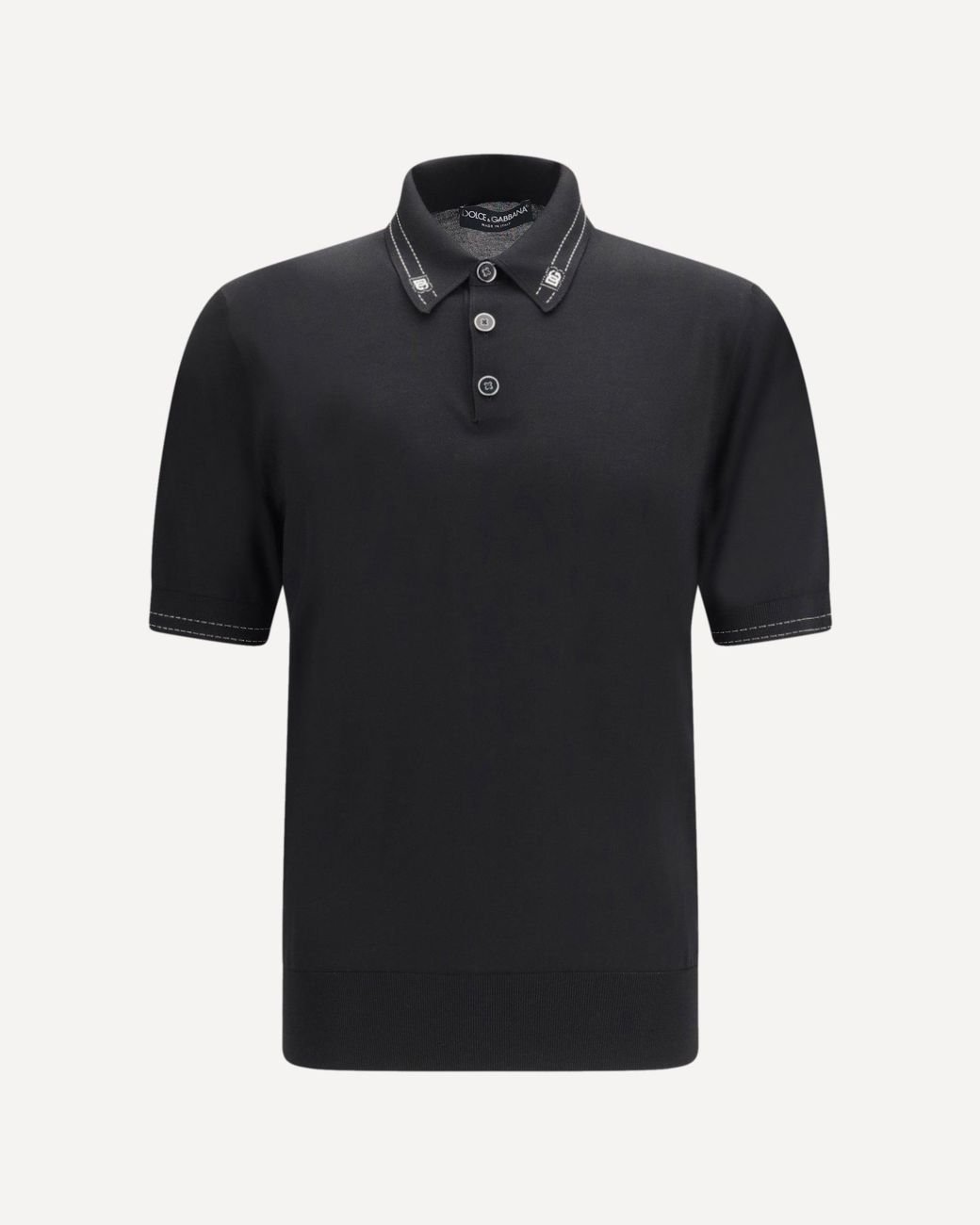 Dolce & Gabbana Black Silk Polo With Collar And Short Sleeves for men