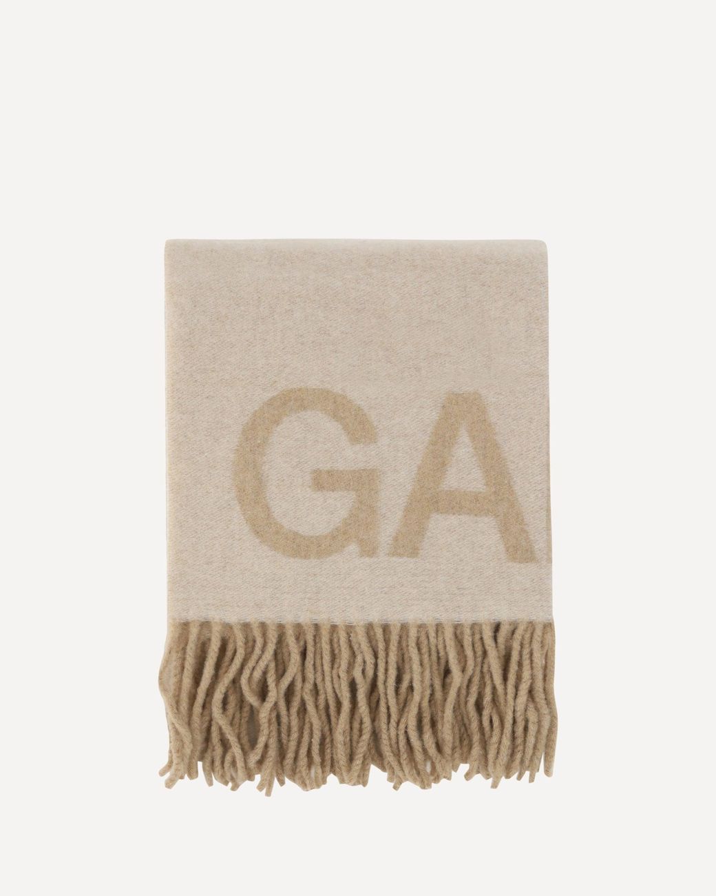 Ganni Natural Fringed Wool Scarf