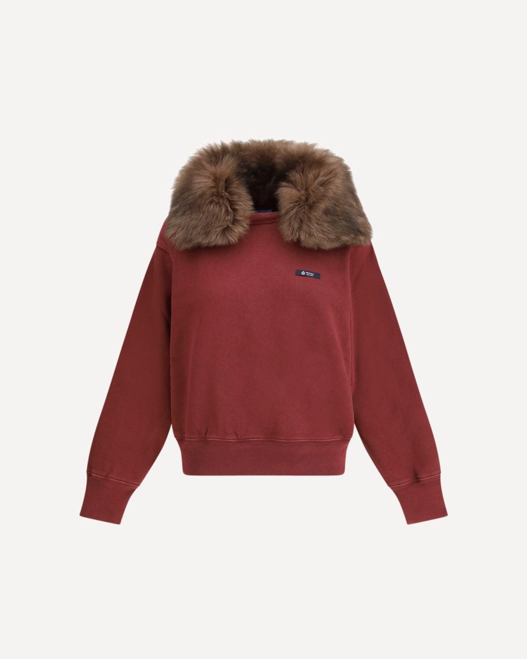 Prada Red Sweatshirt With A Shearling Collar