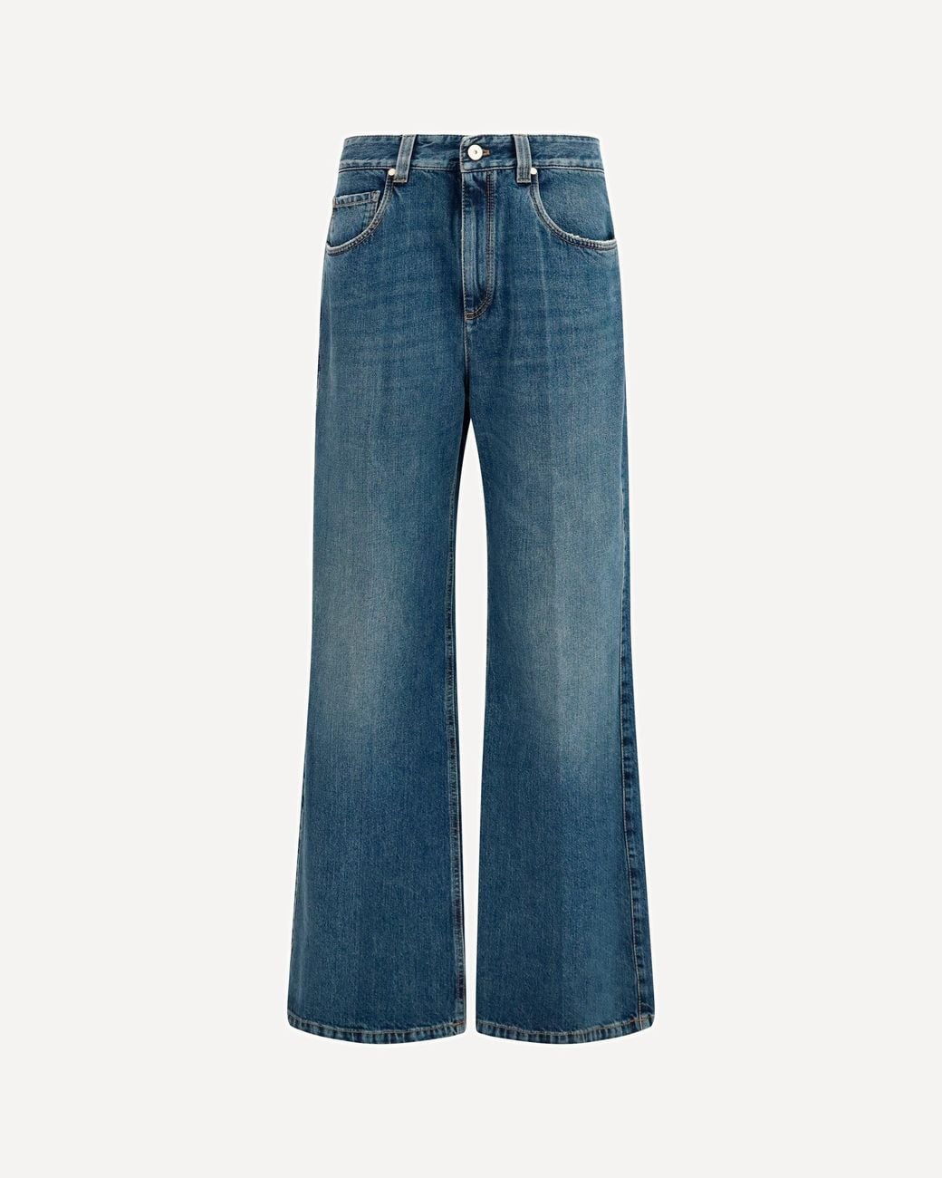 Brunello Cucinelli Blue Contemporary Loose Authentic Denim Pants With Monili