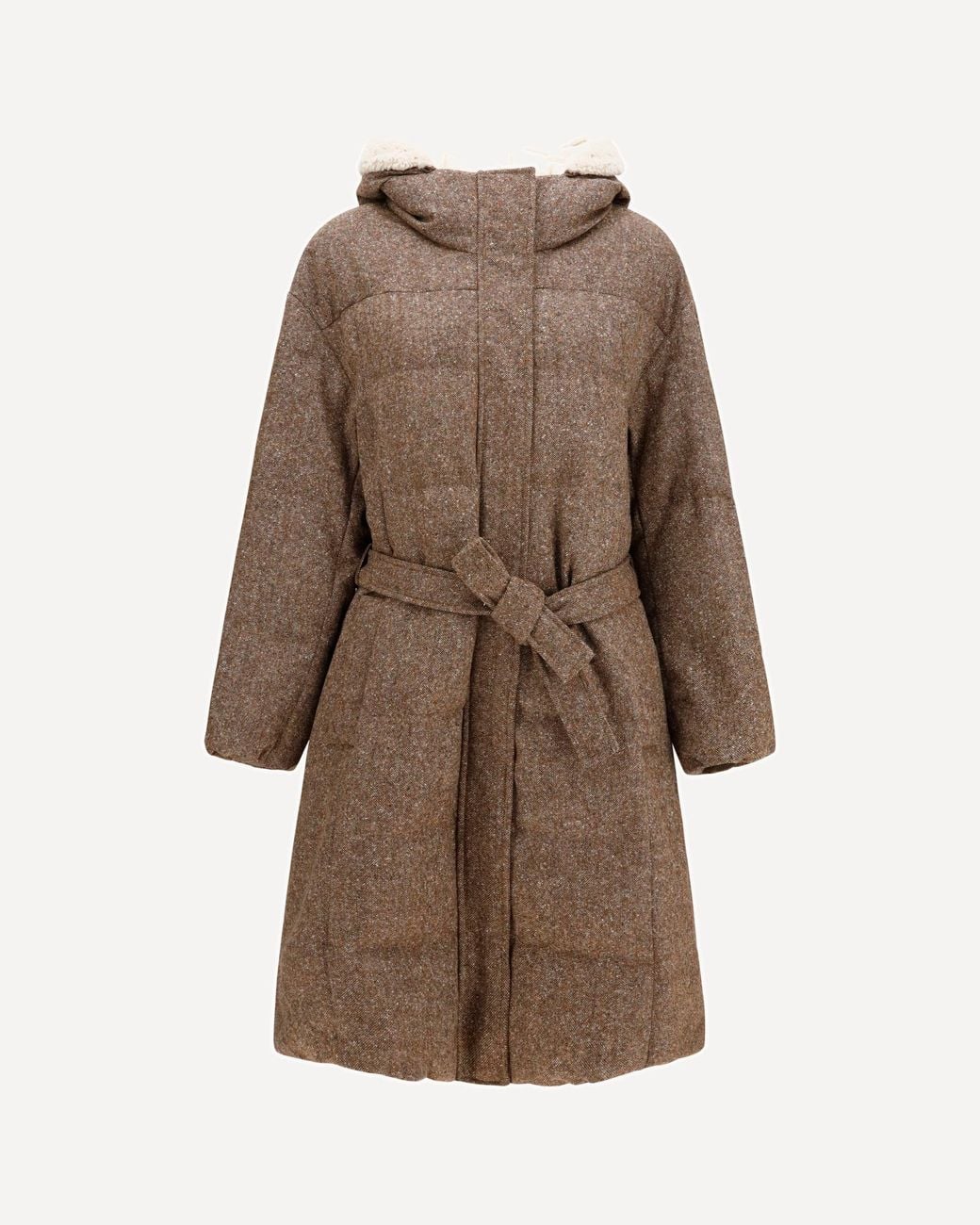 Brunello Cucinelli Brown Long Padded Coat With Belt
