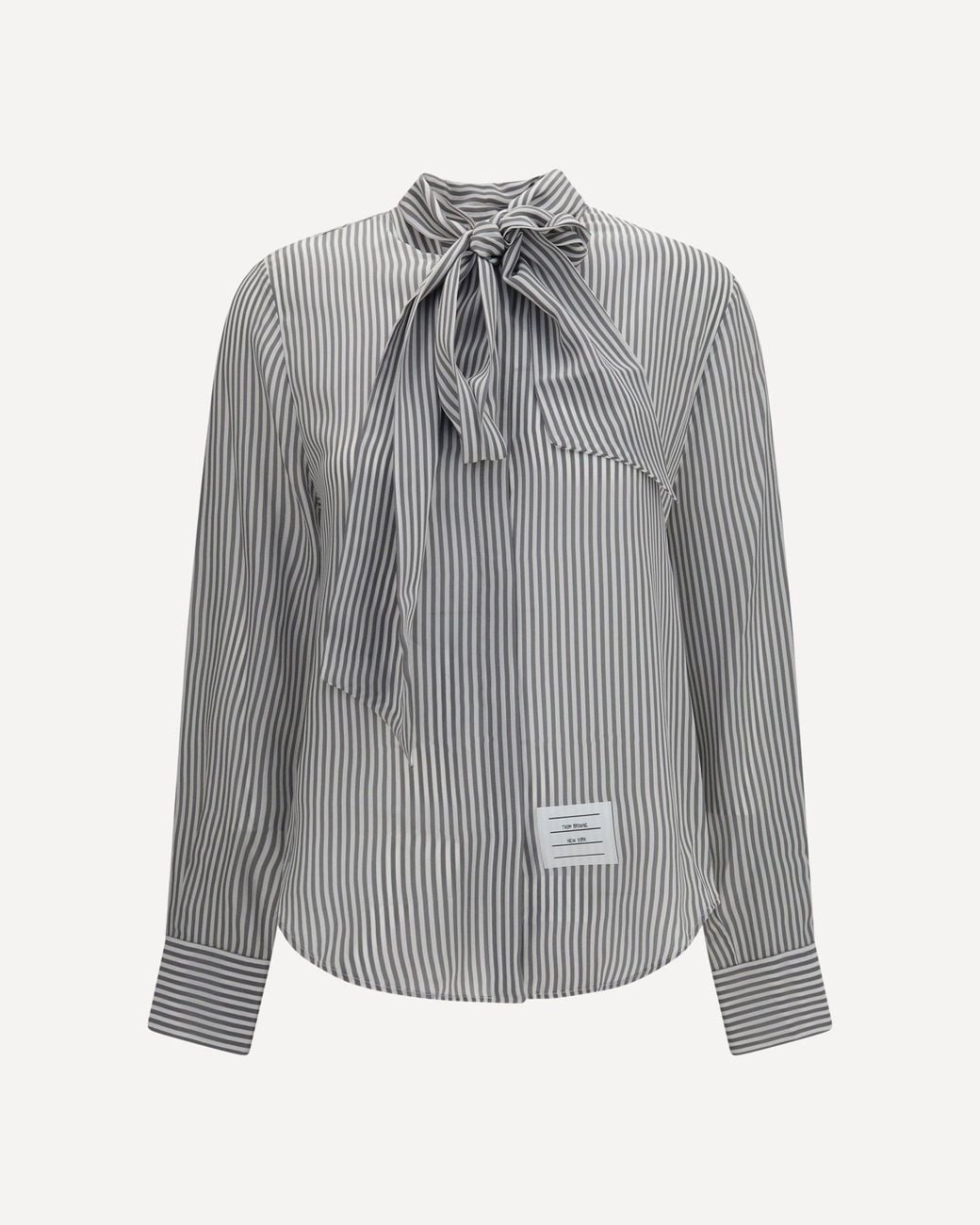 Thom Browne Gray Striped Silk Shirt With Removable Collar