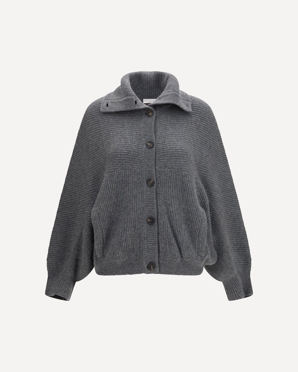 Brunello Cucinelli Gray High Neck Cashmere Cardigan