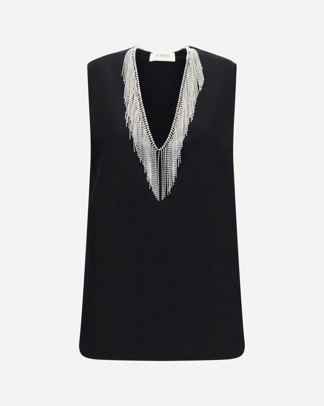 Max Mara Black Faglia V-Neck Top With Crystals
