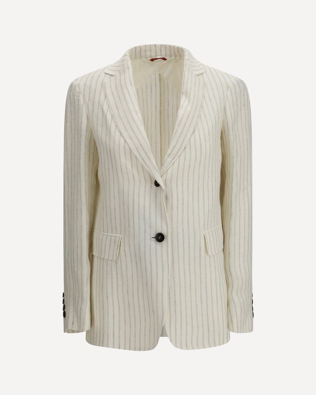 Max Mara White Single-Breasted Pinstriped Linen Blazer
