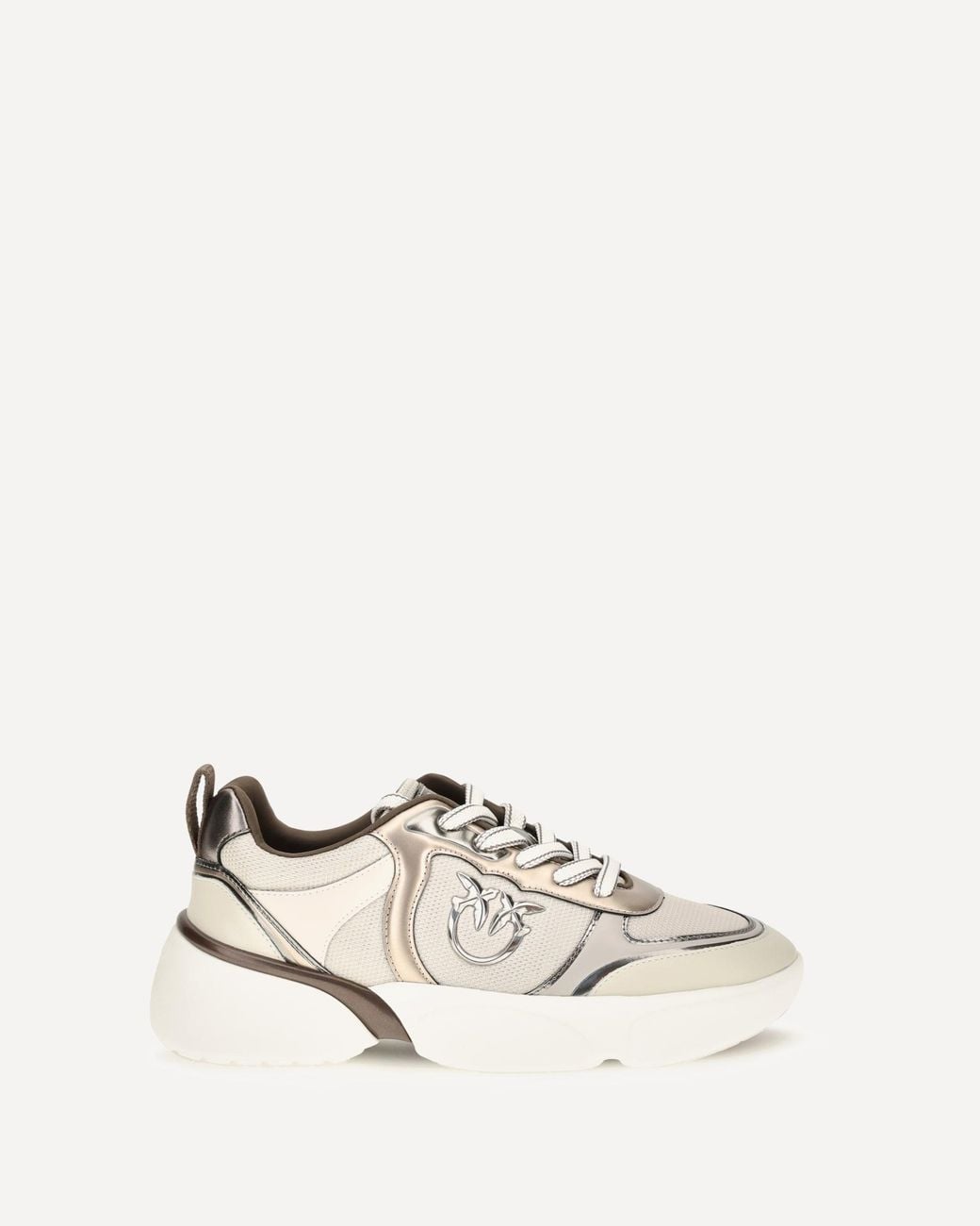 Pinko White Calf Leather Bos Taurus Chunky Sneakers