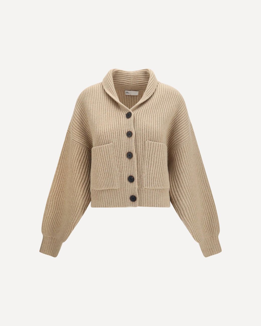 Tory Burch Natural Ribbed Wool Cropped Cardigan