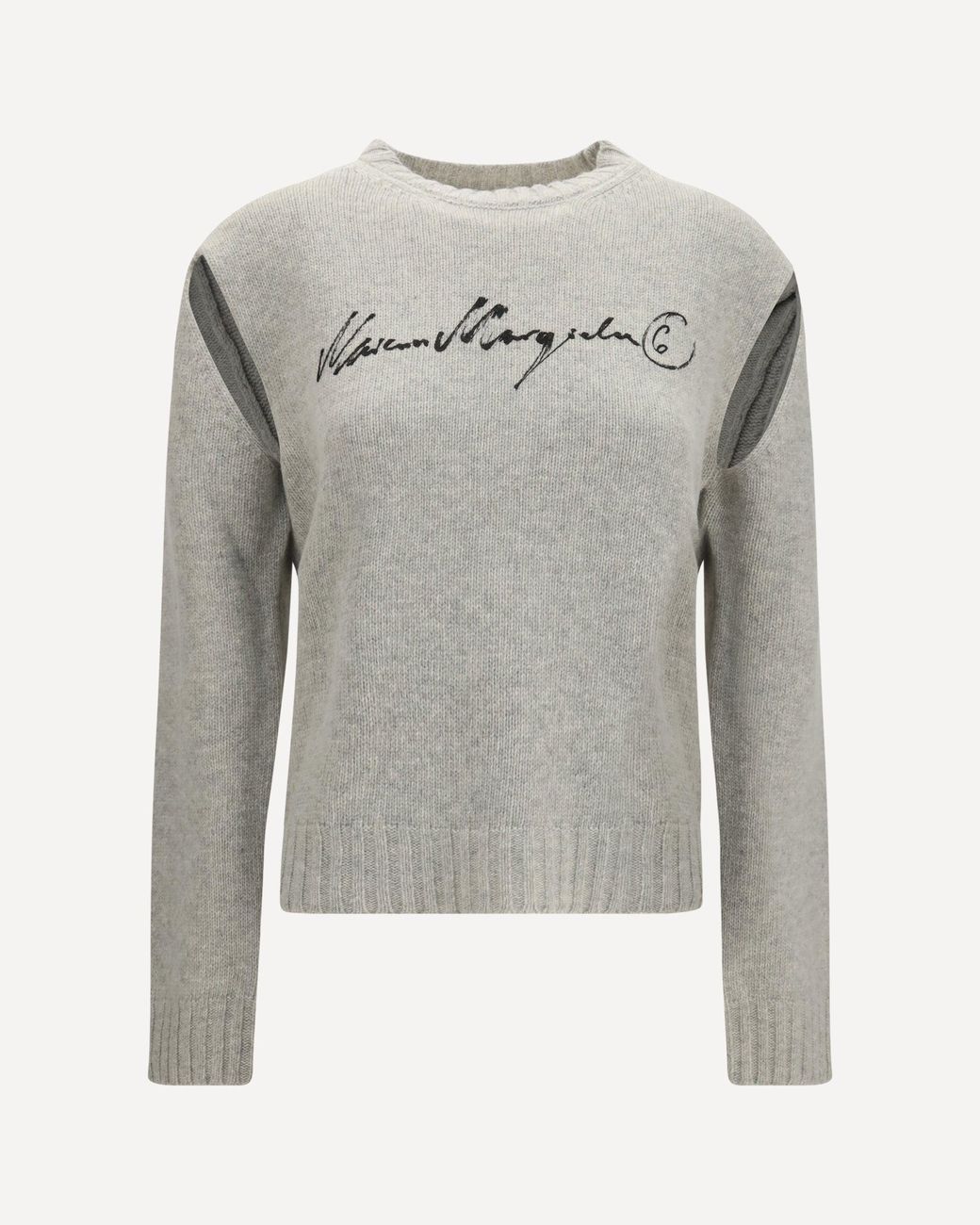 MM6 by Maison Margiela Gray Knitted Sweater With Logo Lettering