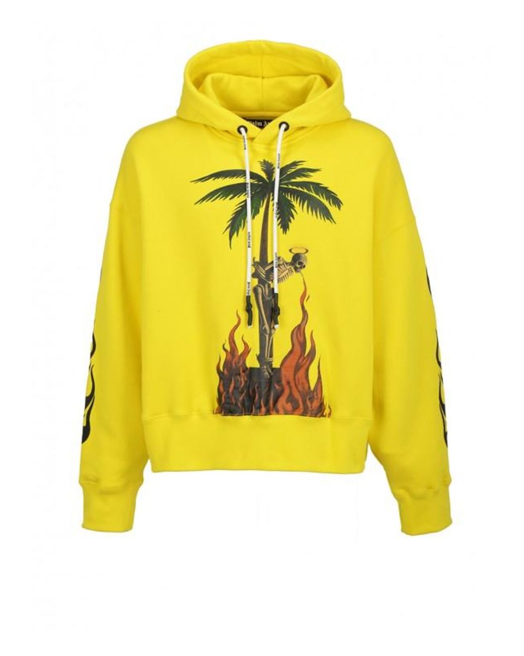 Palm Angels Burning Skeleton Print Hoodie in Yellow for Men | Lyst