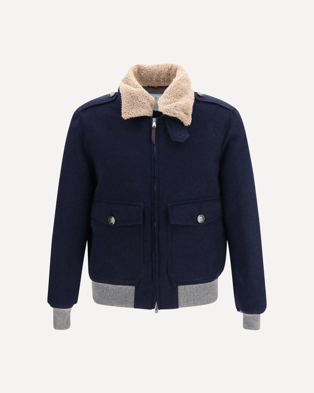 Brunello Cucinelli Blue Cashmere Beaver Jacket With Shearling Collar for men