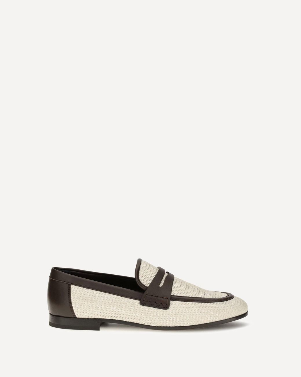 Brunello Cucinelli White Two-Tone Leather And Raffia Loafers