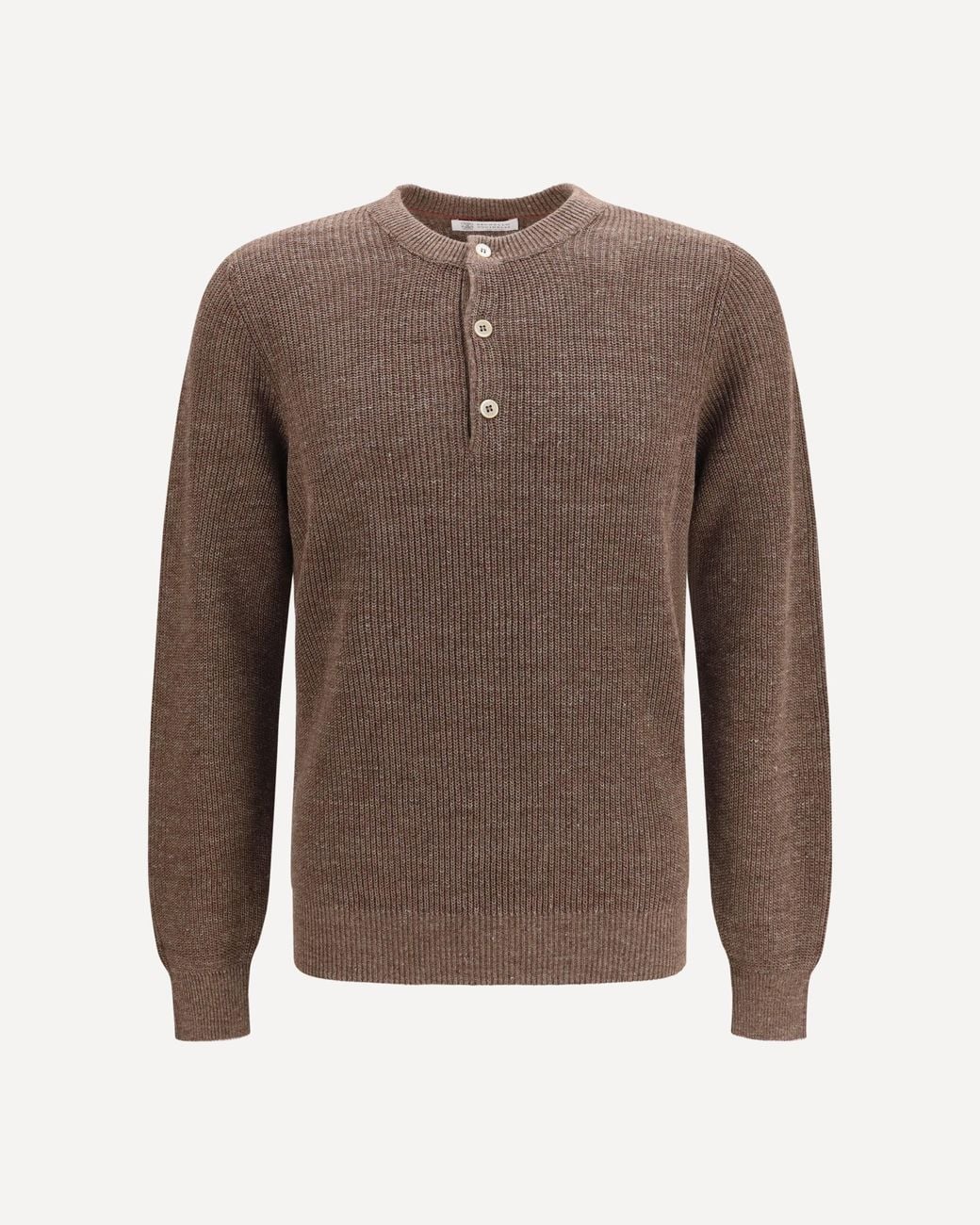Brunello Cucinelli Brown Cotton And Linen Henley Sweater for men