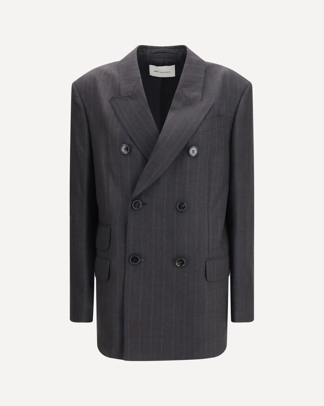 AMI Blue Striped Wool Double Breasted Blazer