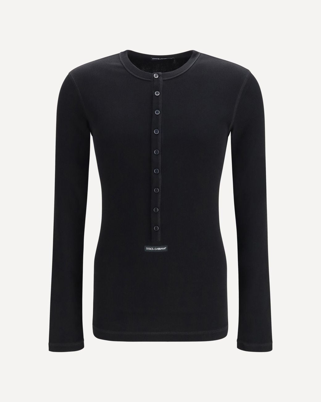 Dolce & Gabbana Black Ribbed Cotton Henley T-Shirt for men