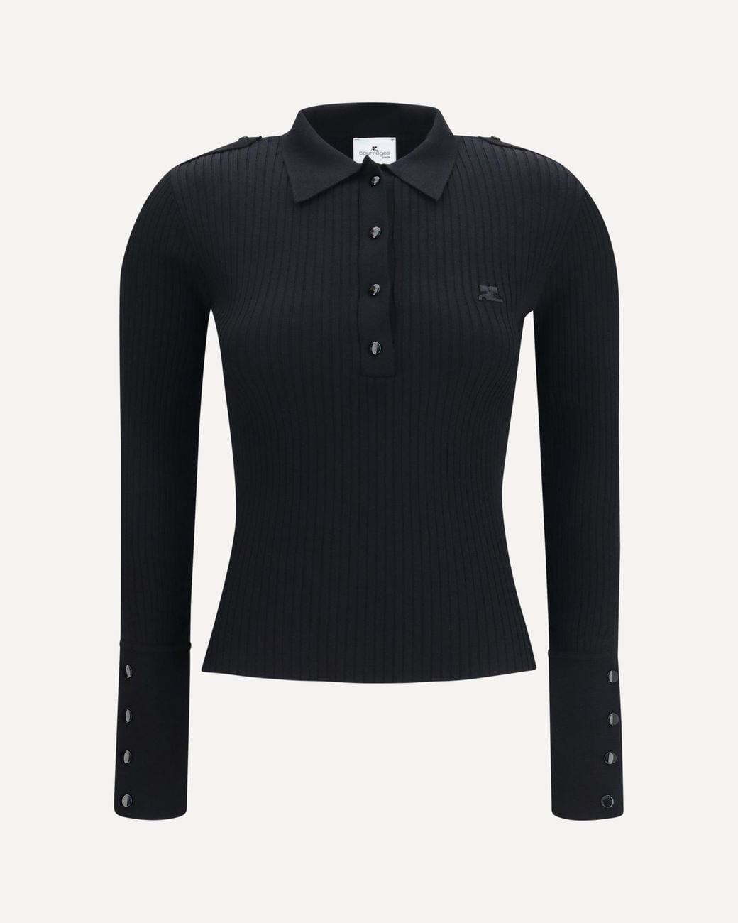 Courreges Blue Ribbed Knit Polo Shirt