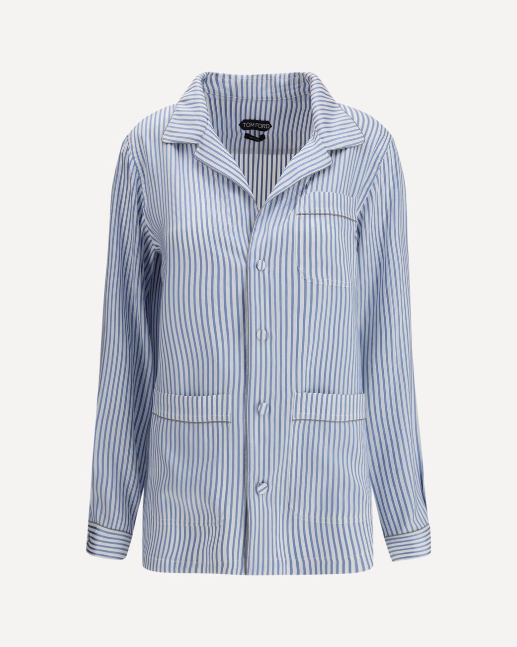 Tom Ford Blue Striped Silk Pj Shirt