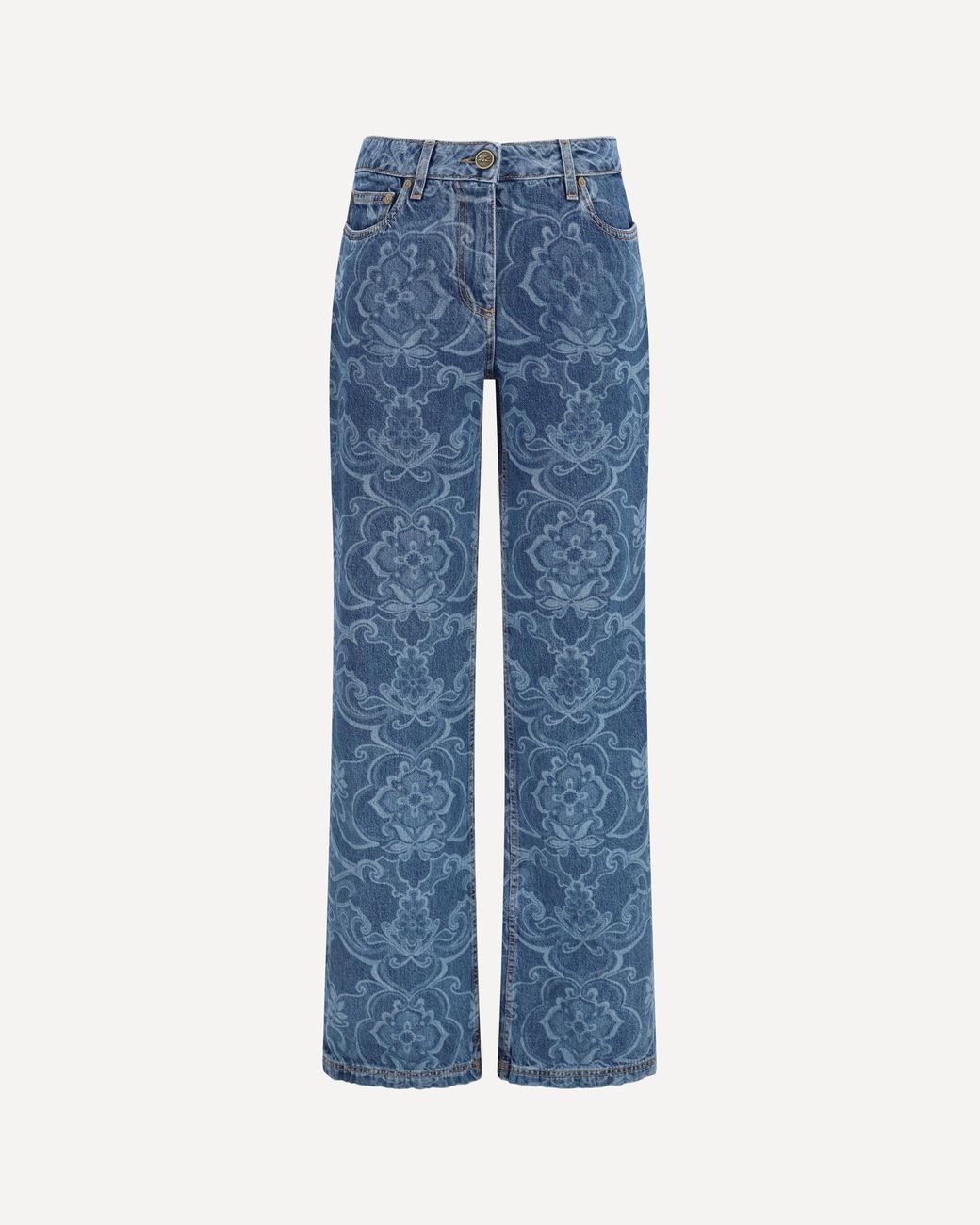 Etro Blue Ornamental Jacquard Denim Jeans