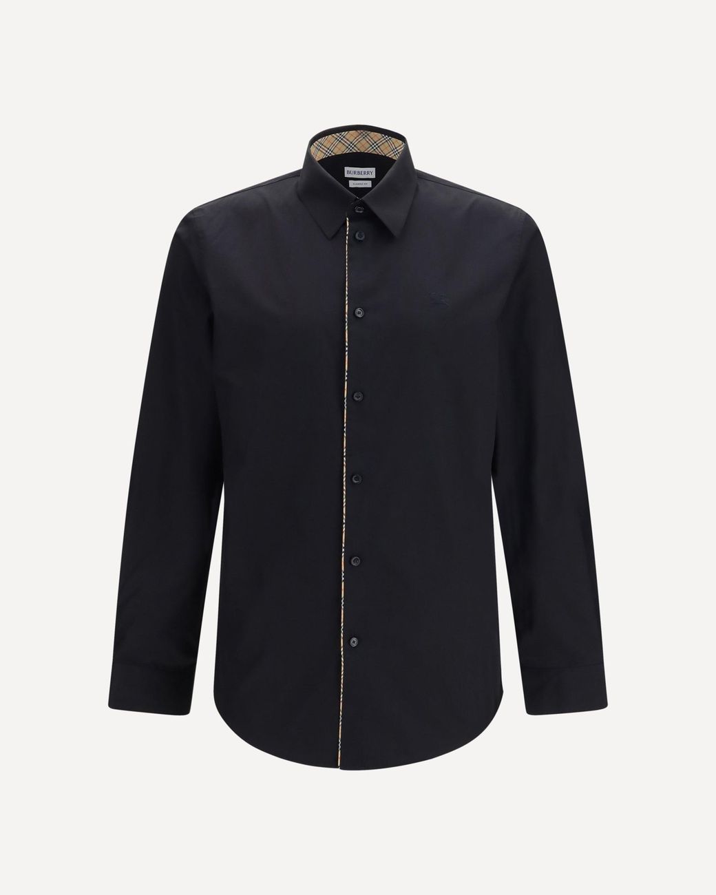Burberry Blue Cotton Shirt With Check Trims for men
