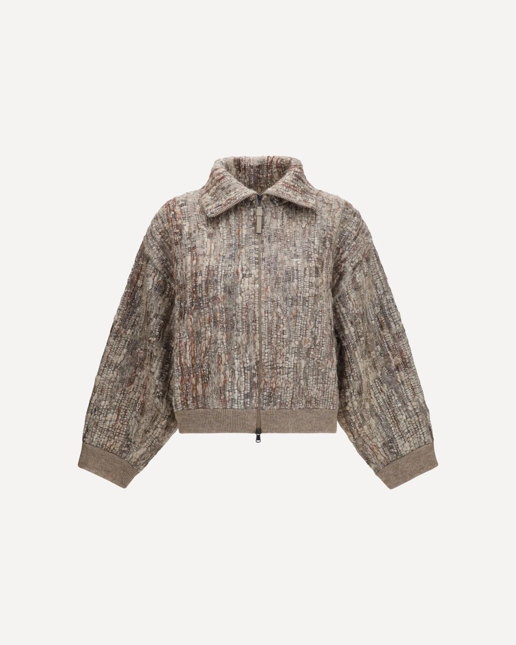 Brunello Cucinelli Brown Perforated Zip Cardigan