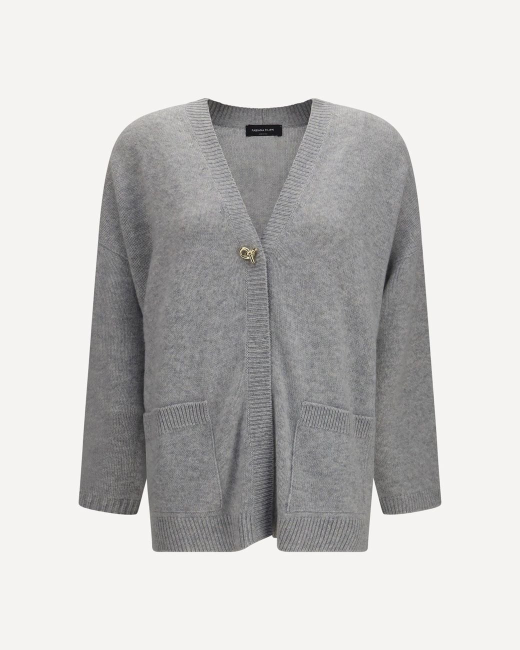 Fabiana Filippi Gray Cashmere Cardigan With V-Neck And Knot Button