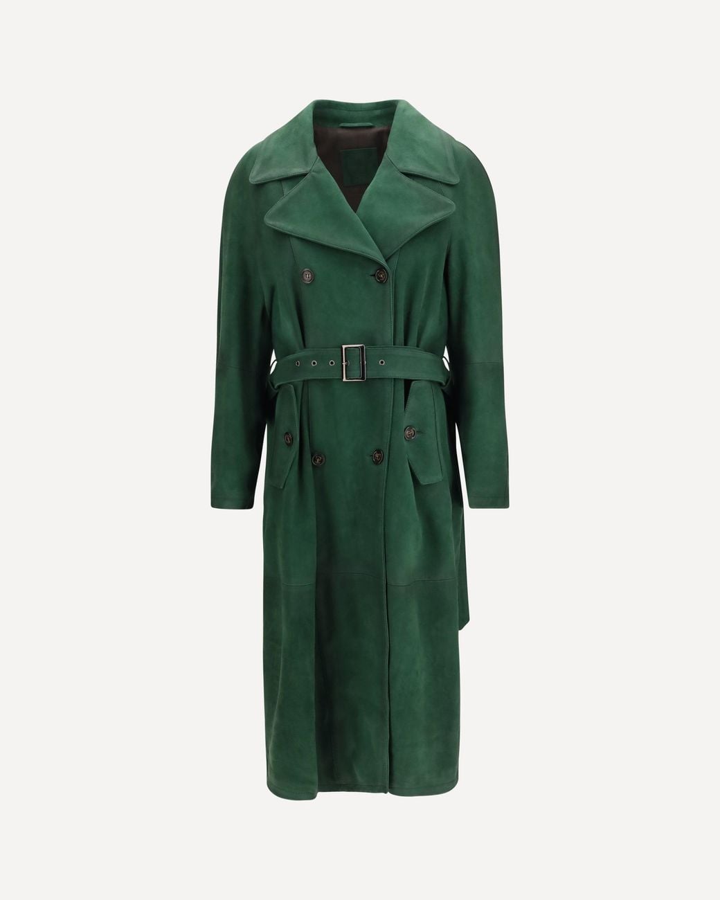 Valstar Green Vintage Effect Suede Double Breasted Trench Coat