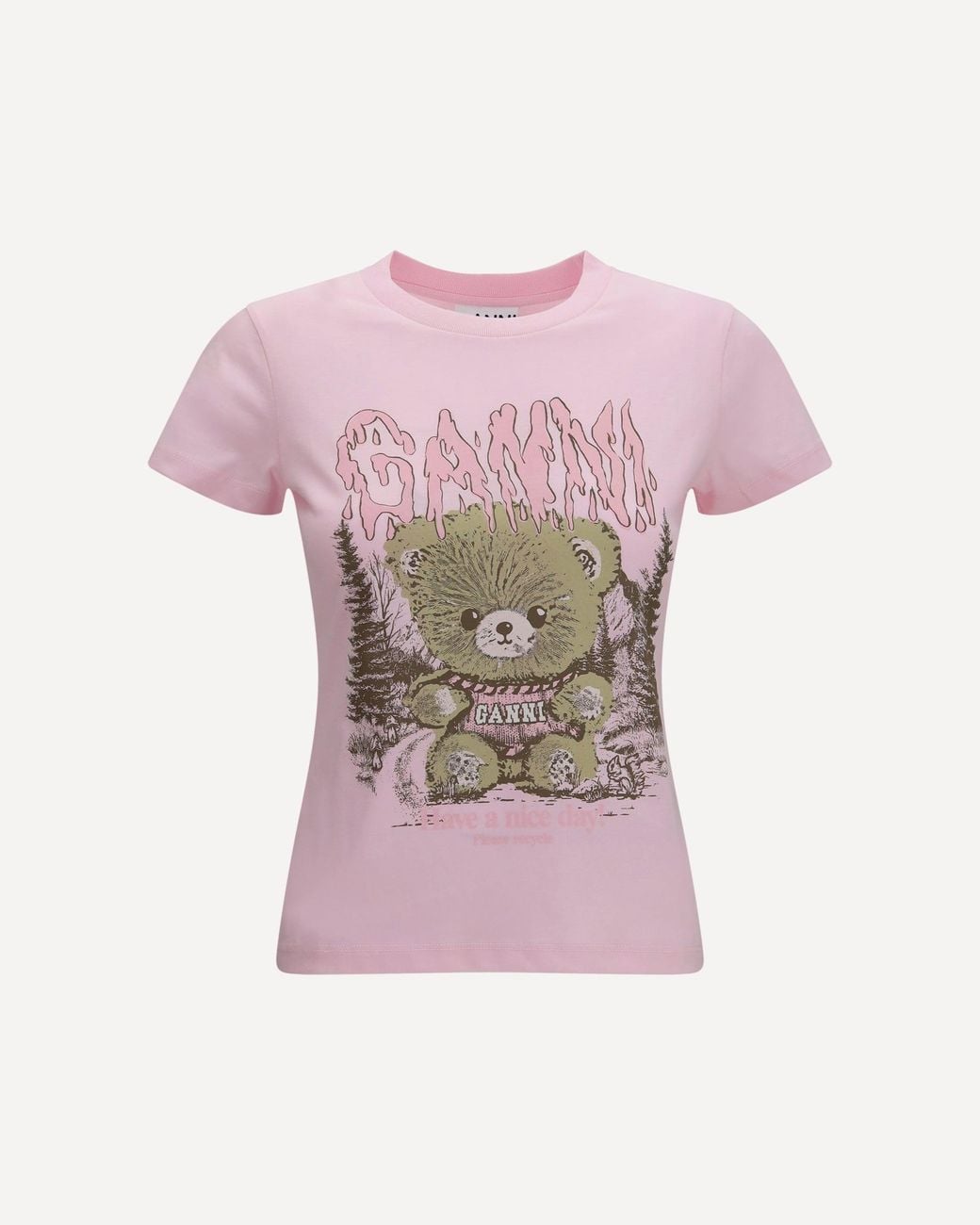 Ganni Pink Teddy Forest Baby Fit Cotton T-Shirt