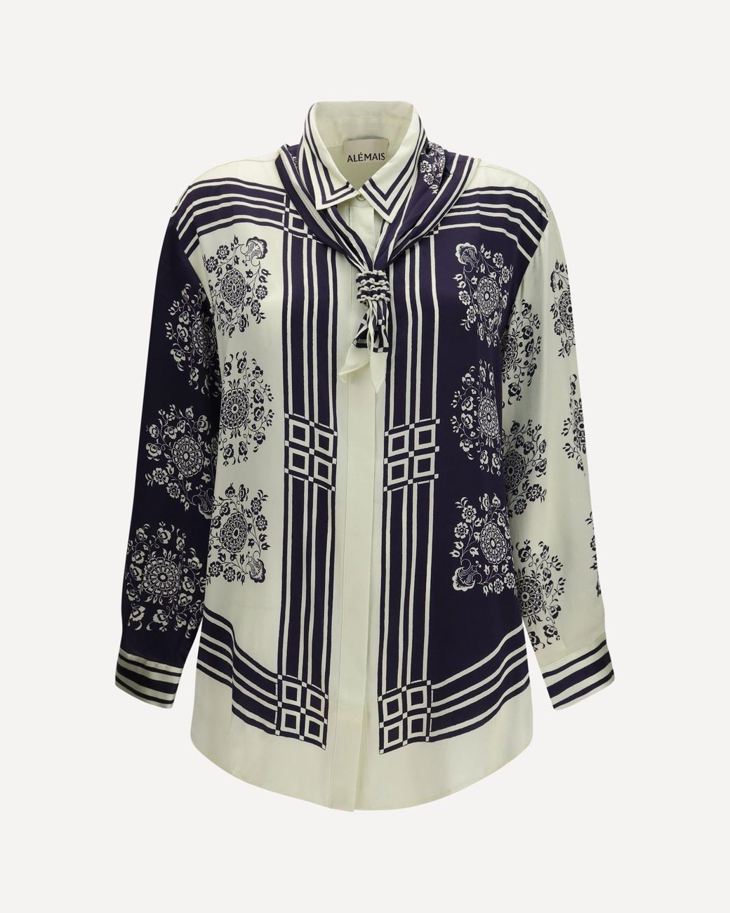 ALÉMAIS Blue Banderra Silk Shirt With Scarf