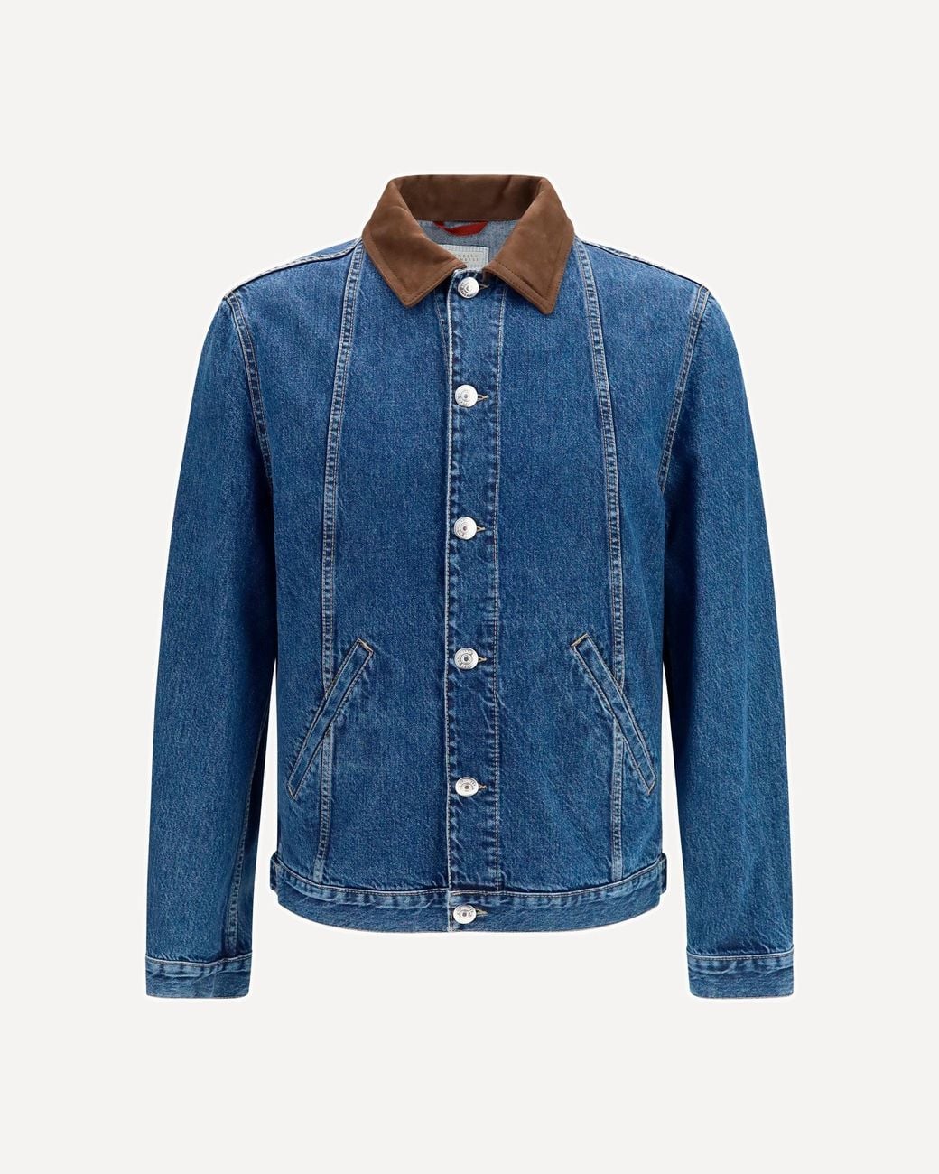 Brunello Cucinelli Blue Denim Jacket With Suede Collar for men