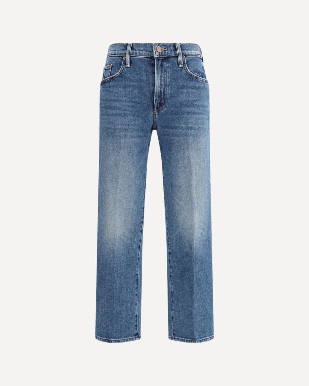 Mother Blue Mid Rise Rambler Zip Ankle Fray Jeans
