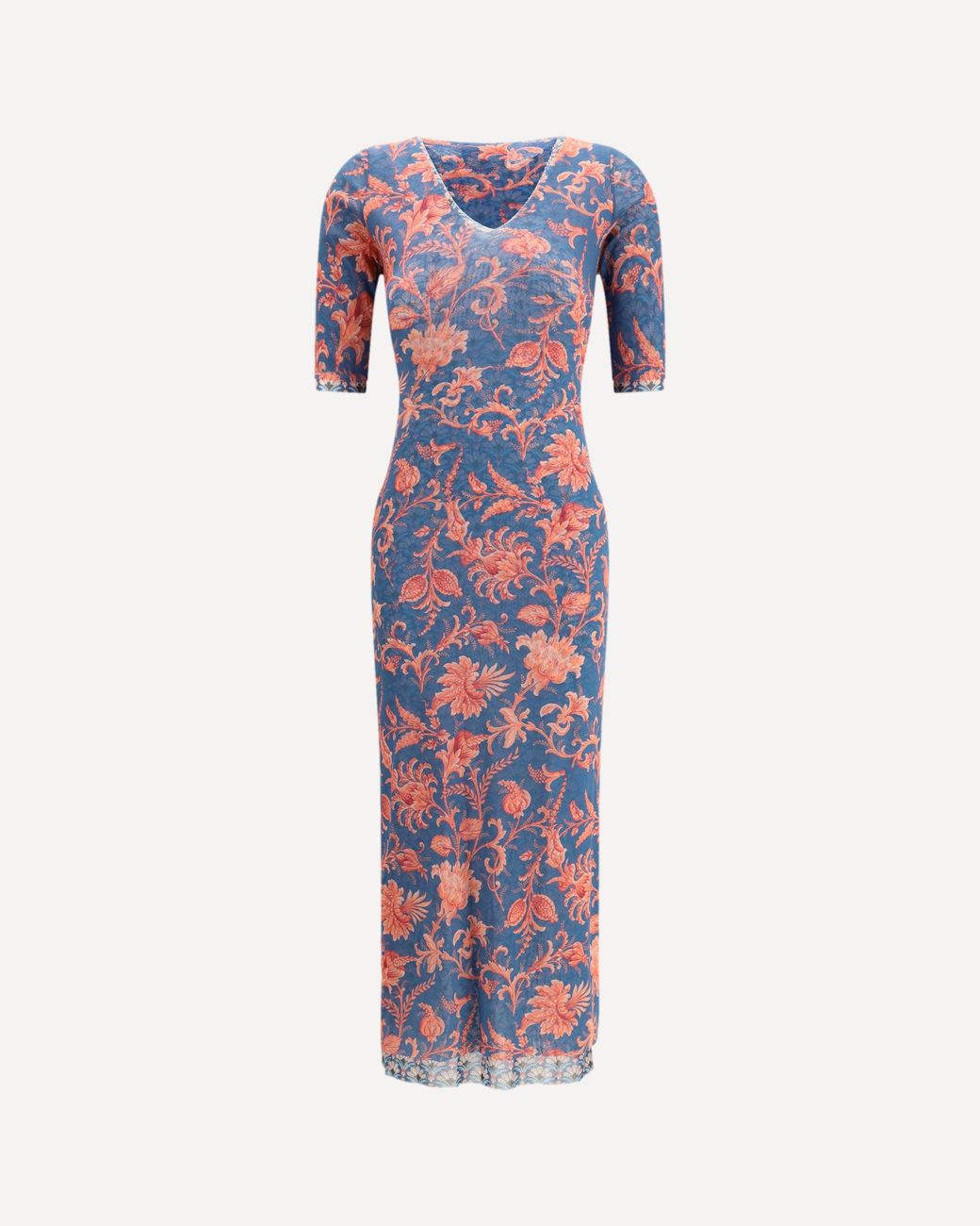 Etro Multicolor Stretch Tulle Midi Dress With Floral Motif