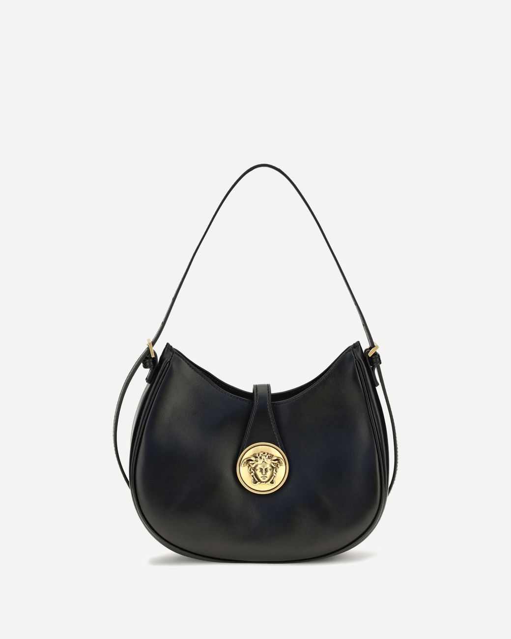 Versace Black Small Emblème Hobo Lambskin Shoulder Bag