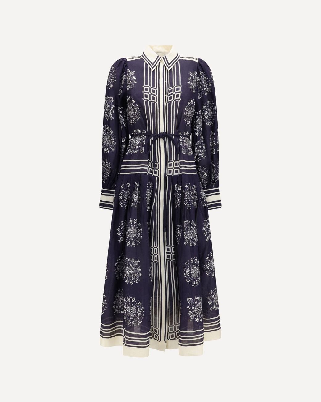 ALÉMAIS Blue Banderra Floral Print Midi Shirt Dress