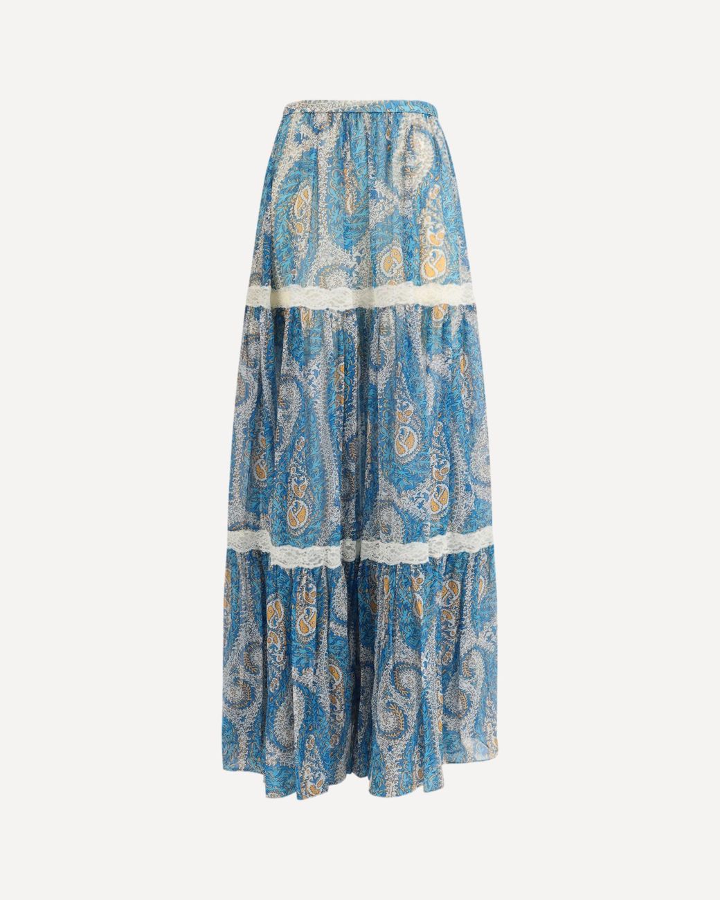 Etro Blue Silk Crepon Maxi Skirt
